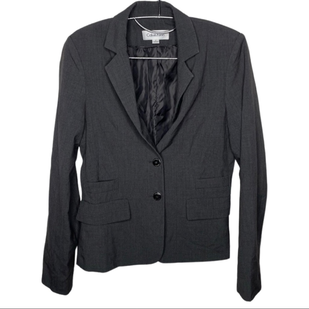NWOT Calvin Klein Womens Solid Two Button Blazer Jacket, Gray, size 4